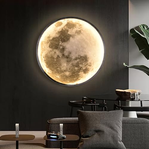 Moon Wall Sconce LED Wall Light - 23.6 Inch Dimmable Black Wall Lamp with Remote