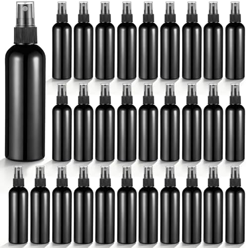SHENLIU 30 Pack Black Empty Spray Bottles 4oz with Cap, Plastic Fine Mist Spraying Bottles Portable Small Refillable Sprayer Liquid Container for Perfume Cleaning Essential Oil