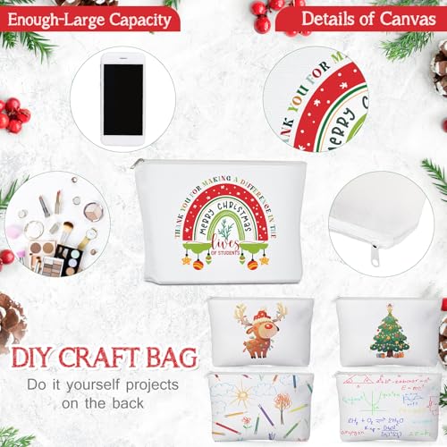 Coume 30 Pcs Teacher Appreciation Gifts Bulk for Women Inspirational Rainbow Canvas Makeup Bags Thank You Cosmetic Bags for Teacher Employee Coworker Gifts, 10 Styles(Joyous)