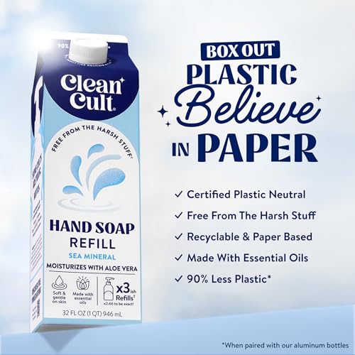 Cleancult Sea Minerals Liquid Hand Soap Refill Pack of 3, 32oz - Gentle & Eco-Friendly