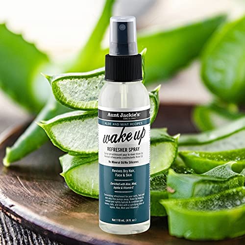 Aunt Jackie's Aloe & Mint Recipes Wake Up Refresher Spray for Dry Hair, Face and Skin, Revives Hair With Hydration, Shine & Conditioning Nutrients, 4 Oz