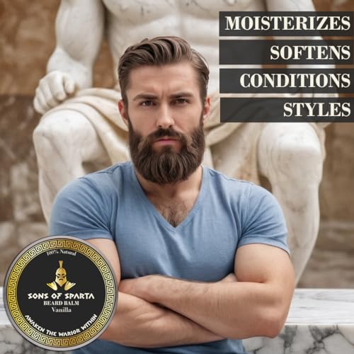 Sons Of Sparta Vanilla Beard Balm for Men | All?Natural Shea & Argan Oil Conditioner, Softener & Styler for Coarse Beard | 2?oz