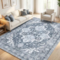 Blue Washable 8x10 Area Rug for Living Room Non-Slip Vintage Boho Style