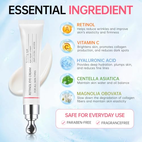 Instant Reduction of Eye Bags-Retinol Eye Cream Dark circles,Relieves Dark Circles And Puffiness, Youth Eye Cream: Smooth Wrinkles,Hydrating, Tightens The Delicate Skin Under The Eyes 0.7 OZ -AU