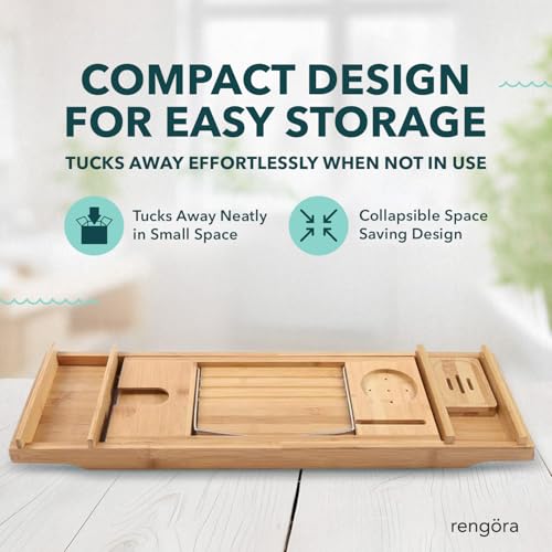 Expandable Wooden Bath Tray for Tub – 43-Inch Bathroom Caddy with Storage Shelf
