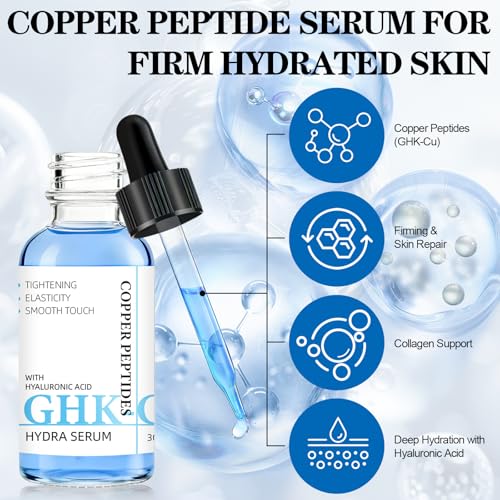 GHK-Cu Copper Peptide Facial Serum ? Moisture-Balancing Formula with Hyaluronic Acid ? Lightweight Daily Hydration, 1 fl oz
