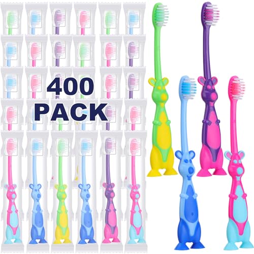 Gerrii 400 Pcs Kids Soft Kangaroo Shape Toothbrushes with Covers - Bulk Pack