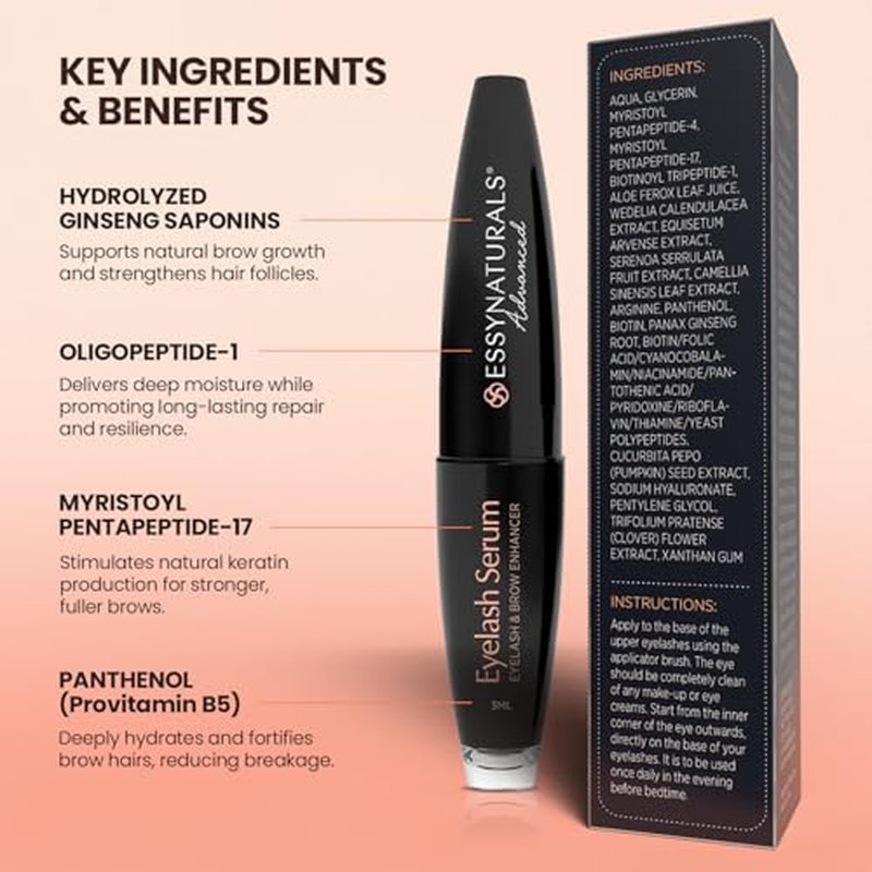 Essynaturals Eyelash Growth Serum, Premium Eyelash Serum, Lash Serum For Eyelash Growth, Eyelash Serum To Grow Lash, Irritation Free Lash Growth Serum