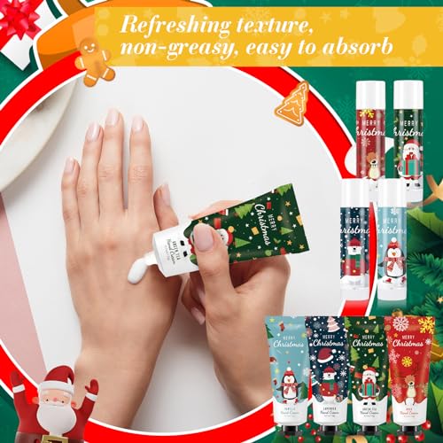 36 Set Christmas Hand Cream Gift Set, Including Moisturizing Christmas Hand Lotion, Xmas Lip Balm, Gauze Bags, Thank You Cards Natural Fragrant Xmas Hand Cream with Lip Balm Christmas Gifts