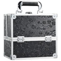 Black Floral Makeup Train Case with 4 Trays & Lockable Storage - Portable Organizer for Beauty Tools