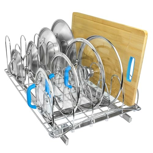 Pull Out Pot and Pan Lid Organizer 14W x 21D x 9H Inches - Chrome