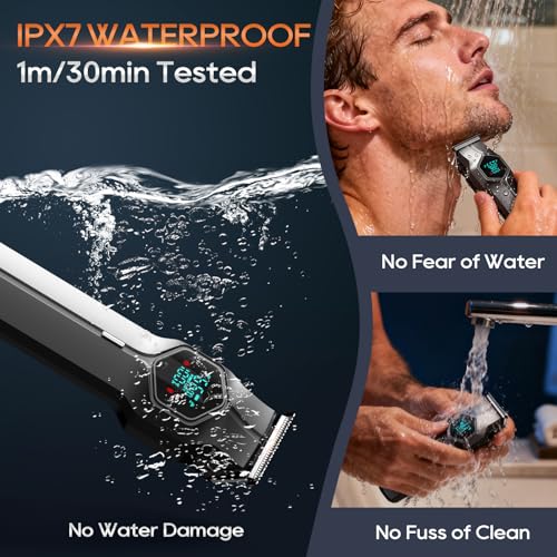 Beard Trimmer for Men, Magnetic Snap-on Replacement Heads & Charging Dock, IPX7 Waterproof Cordless Hair Clippers, Mens Grooming Kits for Mustache/Body/Face/Ear/Nose, Gray