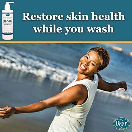 BAAR Psoriasis Therapeutic Scalp & Body Wash, Soothing Healing Formula with 2% Salicylic Acid and Antioxidant-Packed Botanicals like Carrot and Lemon Oil to Relieve Itchy, Dry Skin, 8 fl oz