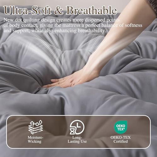 Japanese Futon Mattress - 3 Inch Shredded Memory Foam Full Grey Portable Floor Bed