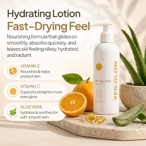Dark Self Tanning Lotion for Face & Body - Hydrating, Streak-Free Sunless Tanner with Vitamin E & Aloe - Fast-Drying, Long-Lasting, Suitable for Sensitive Skin - 8 fl oz