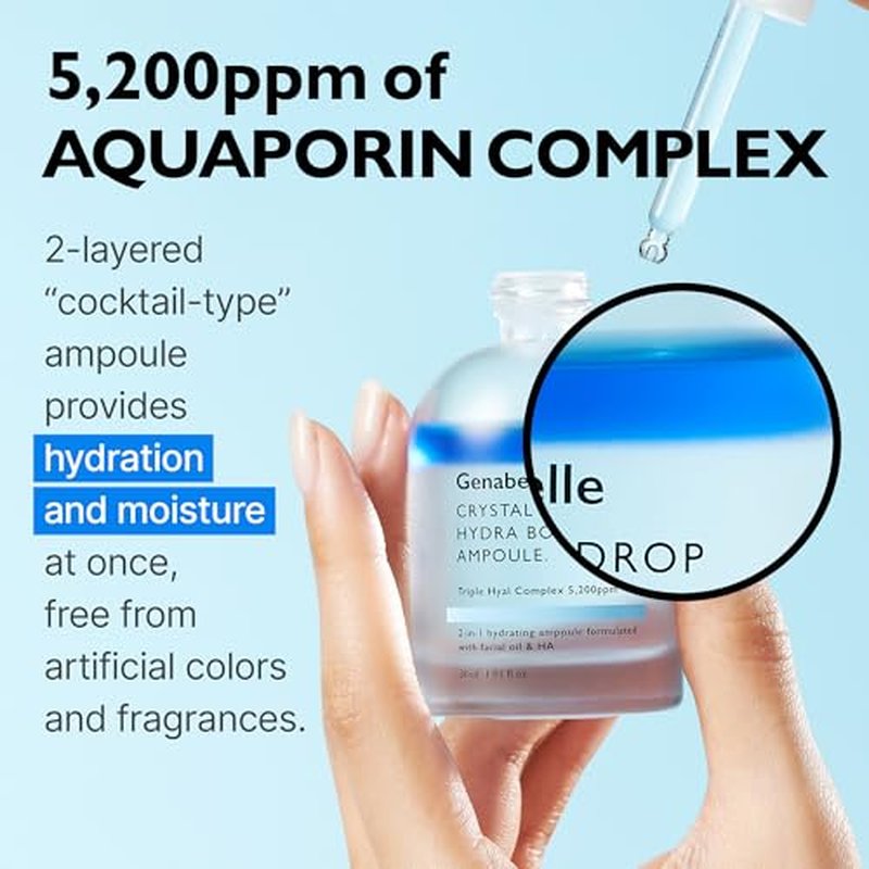 Genabelle Crystal Drop Hydra Booster Ampoule ? Hydrating Serum with Hyaluronic Acid, Panthenol & Jojoba Oil for Skin Barrier and Glow ? 1.01 fl.oz