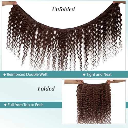Brown Water Wave Human Hair Weft Extensions 14 Inch Sew In Curly Hair for Women - Dark Brown #4, Remy, 80g - Variation of Brown# / 14 Inch
