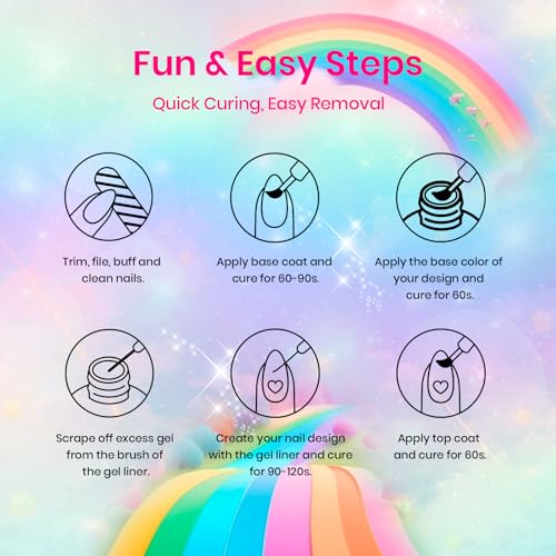 Beetles Rainbow Gel Liner Nail Art Set - 12 Neon Colors with Brush (Variation C - Multicolor 12-2)