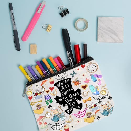 WZJHCL Hatter Quotes Makeup Pouch Cartoon Lover Storage Pouch Fairytale Book Inspired Cosmetic Bag We're All Mad Here (Quite Mad)