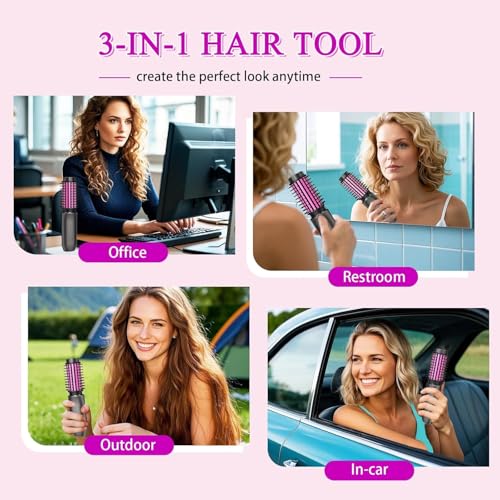 Dongxw Mini Cordless Curling Iron Brush - Blush Rose, 3-in-1 Travel Hair Styler