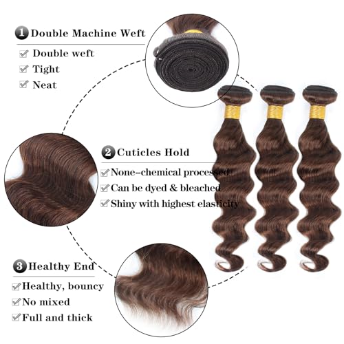 Brown Human Hair Bundles 12 14 16 Inch Loose Wave 3 Pack - Dark Brown