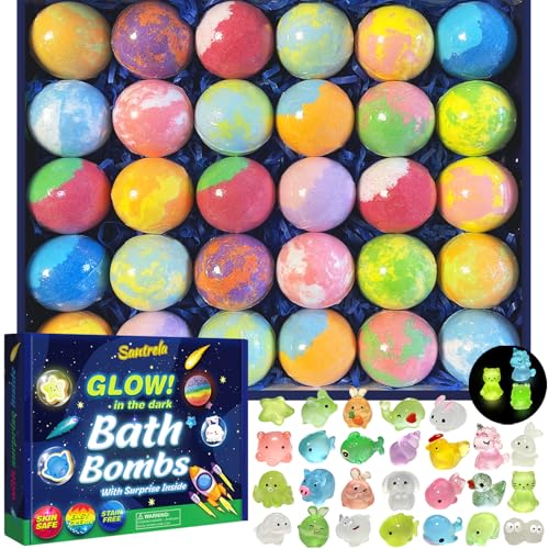 Kids Bath Bombs with Surprise Glow Toys - 30 Pack Safe Bubble Fizzies