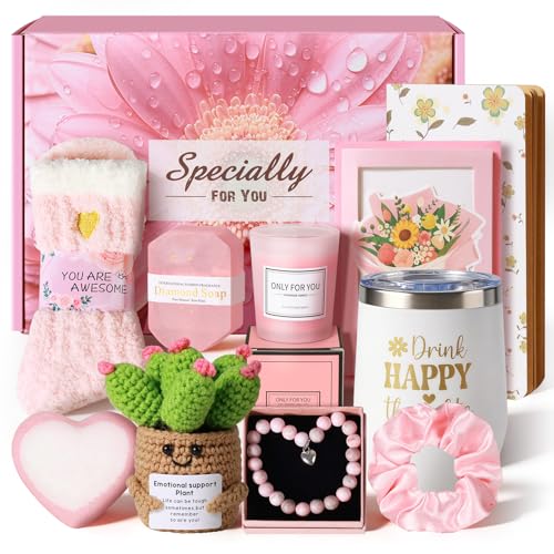 Spa Gift Set for Women - Pink Self Care Gift Box with Tumbler & Bracelet