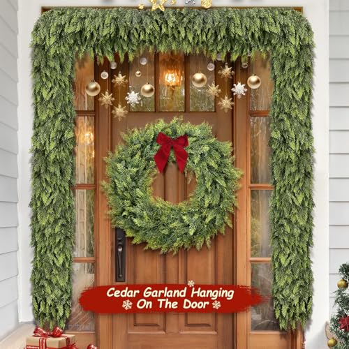 9FT Artificial Cedar Garland for Christmas Mantel - Lifelike & Weatherproof