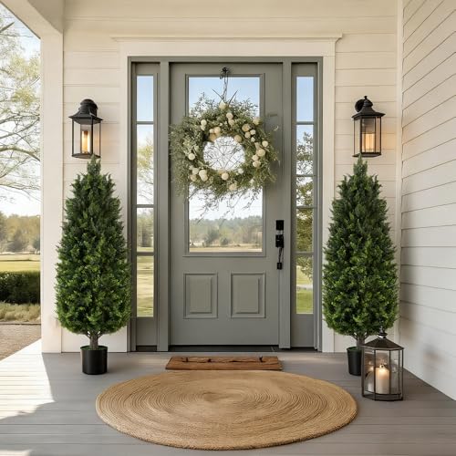 AIKKEEA 4FT Artificial Topiary Trees Outdoors UV Resistant Faux Cedar, Set of 2