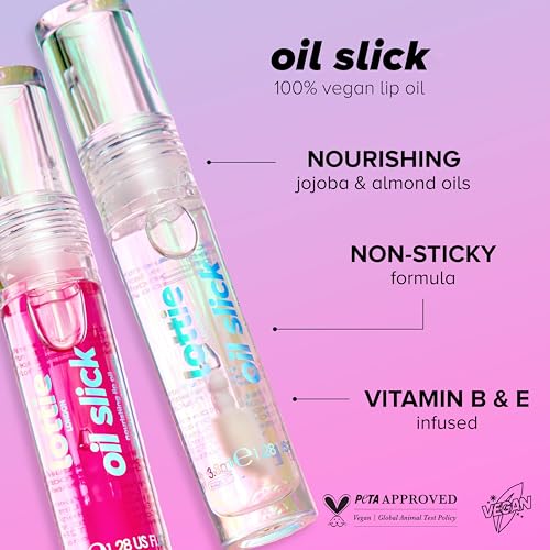 Lottie London Oil Slick in Extra Cherries, Nourishing & Hydrating Lip Oil Infused with Vitamin E, Vitamin B, Almond Oil and Jojoba Oil, for a Non-sticky & Glossy Finish