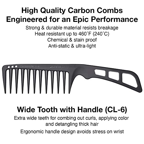 Olivia Garden CarbonLite Carbon Combs for Women and Men - Professional Hairdresser and Barber Accessories - Heat Resistant Up to 460 Degrees