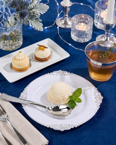 White and Silver Disposable Plastic Dinnerware Set for 100 Guests - Baroque Style