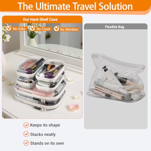 YQBRAO Clear Hard Shell Zipper Cases - 6 Travel Organizers, White, TSA Compliant