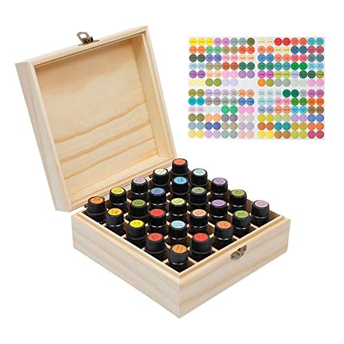 Wooden Essential Oil Storage Box with 25 Slots & Cap Labels