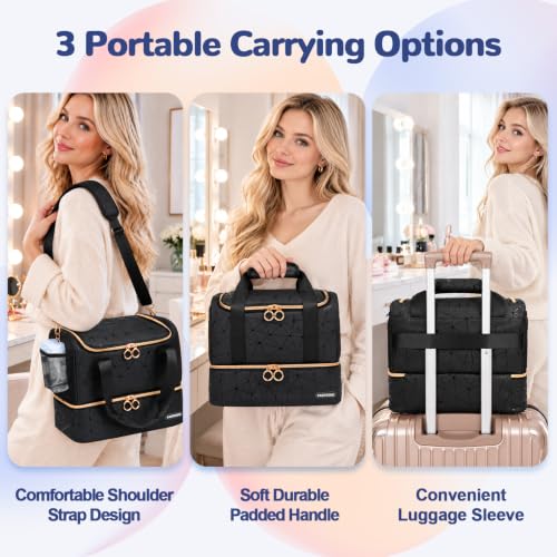 Large Capacity Nail Polish Organizer & Portable Storage Bag with Lamp - Black X Large