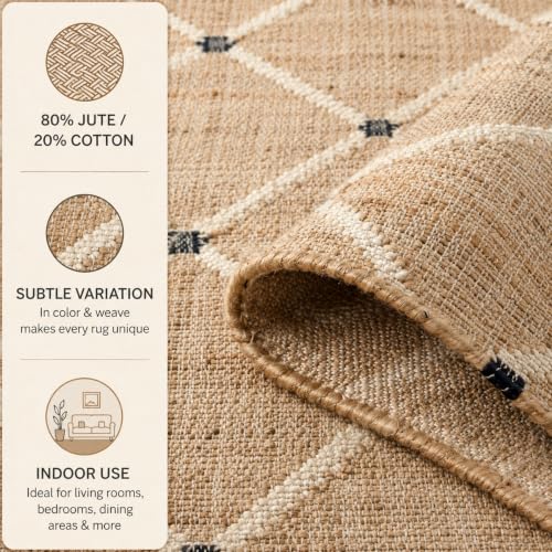 4x6 Hand Woven Jute Area Rug - Geometric Natural Home Decor