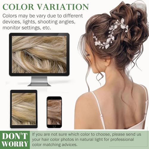Human Hair Messy Bun Hairpiece with Highlighted Dark Brown and Honey Blonde Variation 4RP27 / L