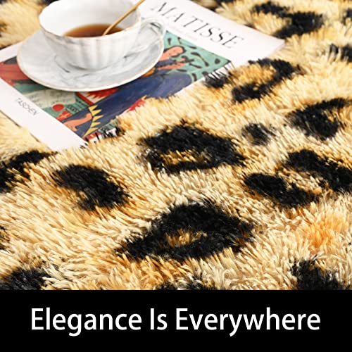 Amearea 6x9 Khaki Fluffy Leopard Rug - Premium Cheetah Print Area Rug