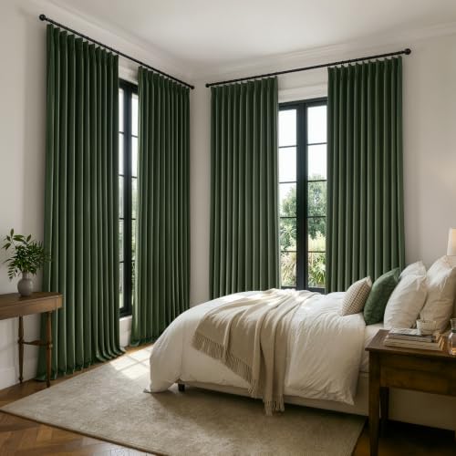 MIULEE Olive Green Velvet Curtains 70x108 Inches Set of 2 Extra Wide Blackout Drapes