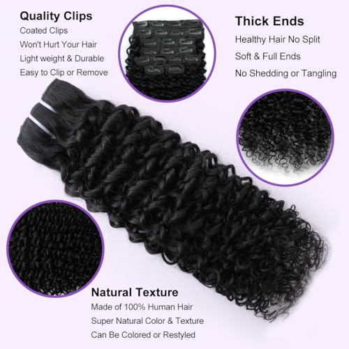 CALNESHIA 1B 14 Inch Curly Clip-In Hair Extensions Human Hair Black Women 110g