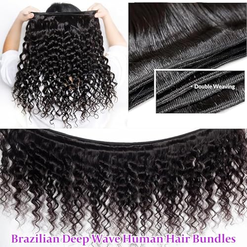 Deep Wave Human Hair Bundles 20 22 24 Inch Virgin Brazilian Curly Extensions