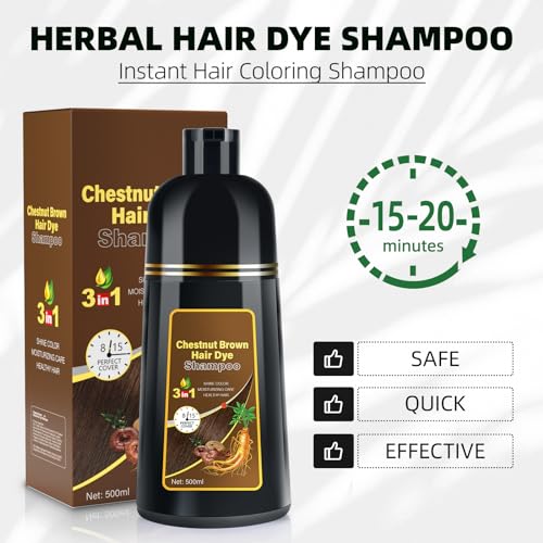 MOISTAR Chestnut Brown Hair Color Shampoo 3-in-1 Tinted Hair Dye for Gray Hair Coverage 500ML