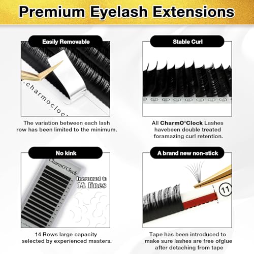 CharmO'clock Lash Extension Cashmere Volume Lashes C Curl 0.15mm Thickness 8-16mm Mixed Length Lash Trays Super Strong Matte Black Individual Eyelash Extensions Professional Lash£¨C 0.15 8-16mm£©