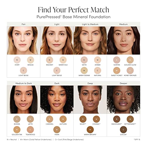 jane iredale PurePressed Base Mineral Foundation Refillable Compact Set| Semi Matte Pressed Powder with SPF | Talc Free, Vegan, Cruelty-Free