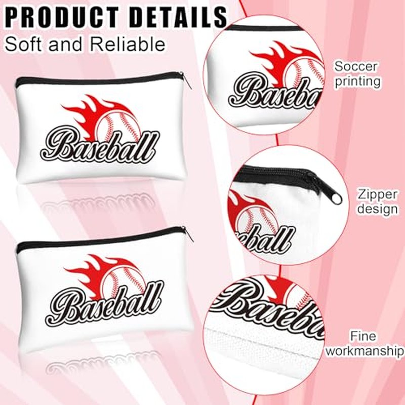 18 Pcs Baseball Makeup Bags Baseball Gifts Sport Cosmetic Bag Baseball Player Gifts Canvas Baseball Bags with Zipper for Women Girls Baseball Lovers Team Party Favors