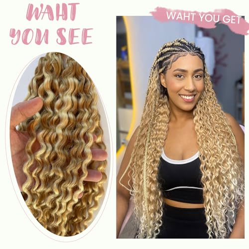 Belaved Human Braiding Water Wave Hair Extensions 16 Inch Strawberry Blonde to Bleach Blonde Ombre - 2 Bundles, 100g