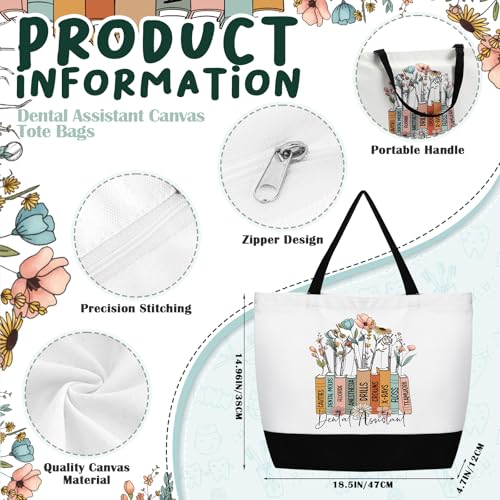 Hillban 5 Sets/10 Sets Dental Assistant Gifts Bulk Canvas Reusable Grocery Tote Bags Cosmetic Bags with Zipper for Women(10 Sets)