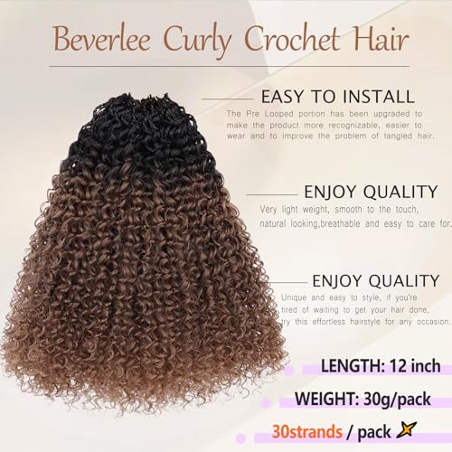 Beverlee 12-Inch Micro Twist Crochet Hair 8 Packs, 1B/30 # Pre Looped Kinky Curly Synthetic