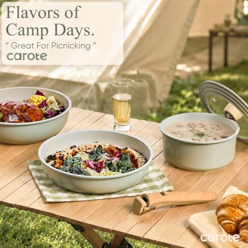 Sage Green 19-Piece Nonstick Pots and Pans Set with Detachable Handles