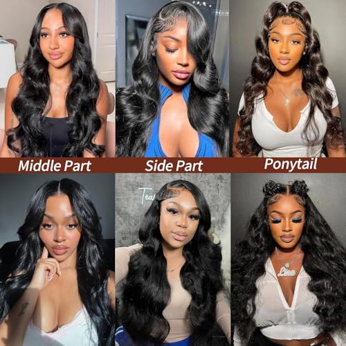 Black 20 Inch Body Wave Lace Front Wig 13x6 Human Hair 200% Density Glueless